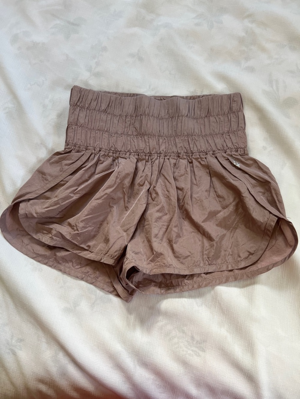 FP Movement by Free People Ruched High-Waist Athletic Shorts - Mauve Taupe